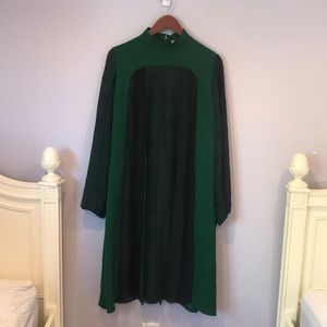 Lanvin Green and Black Long Sleeve Shift Dress